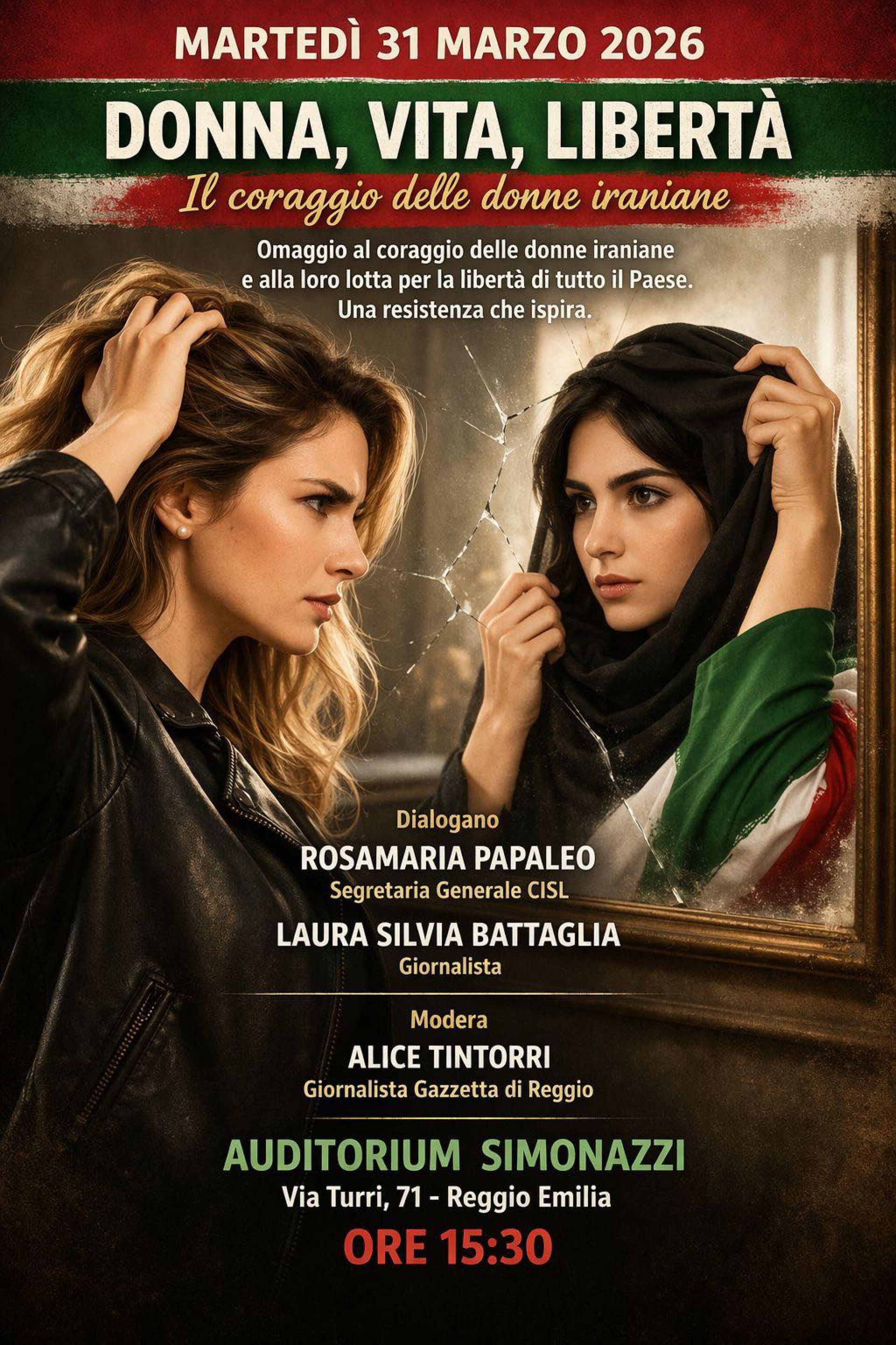 Il coraggio delle donne iraniane al centro dell’incontro “Donna, Vita, Libertà” organizzato a Reggio Emilia da Cisl Emilia Centrale.